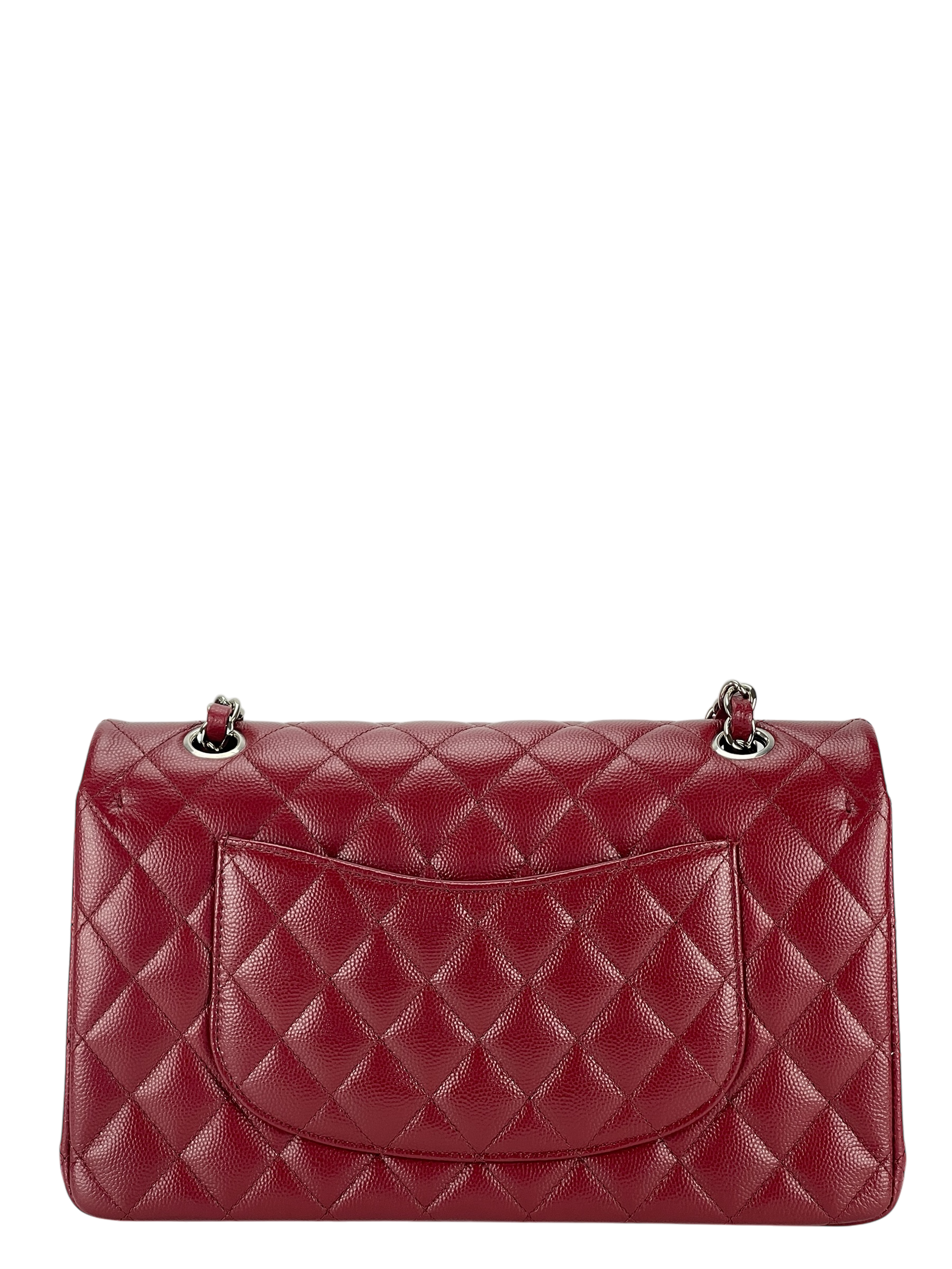 CHANEL - Medium Classic Double Flap Bag Red Caviar Sliver Hardware (CF25)