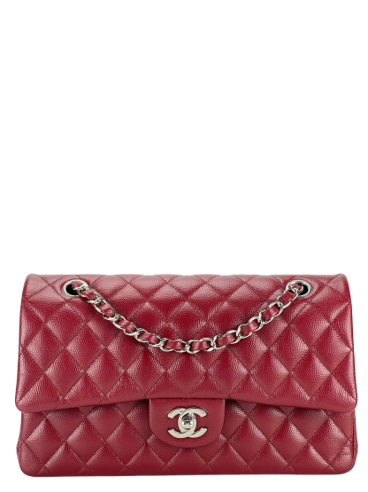 CHANEL - Medium Classic Double Flap Bag Red Caviar Sliver Hardware (CF25)
