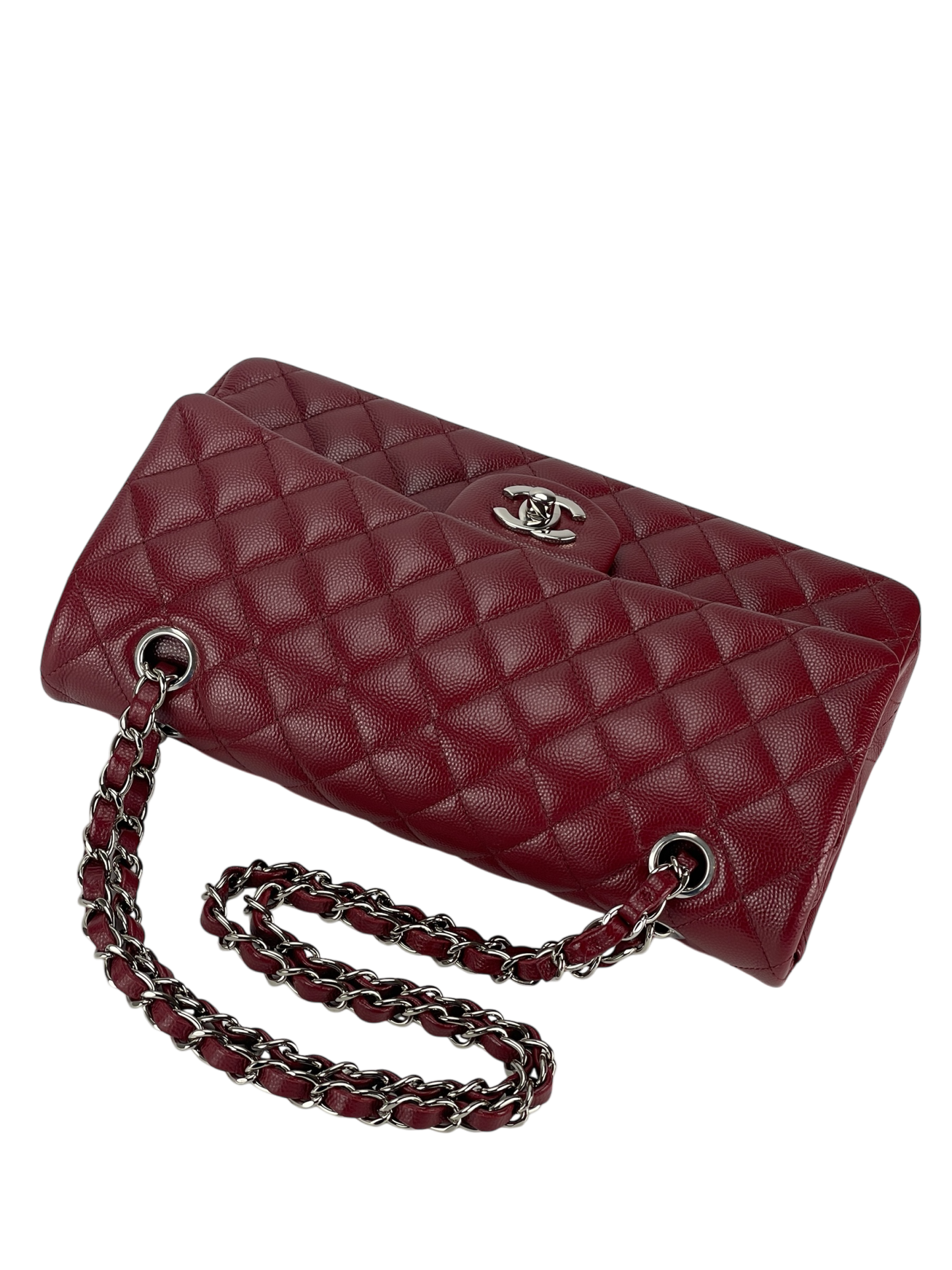 CHANEL - Medium Classic Double Flap Bag Red Caviar Sliver Hardware (CF25)