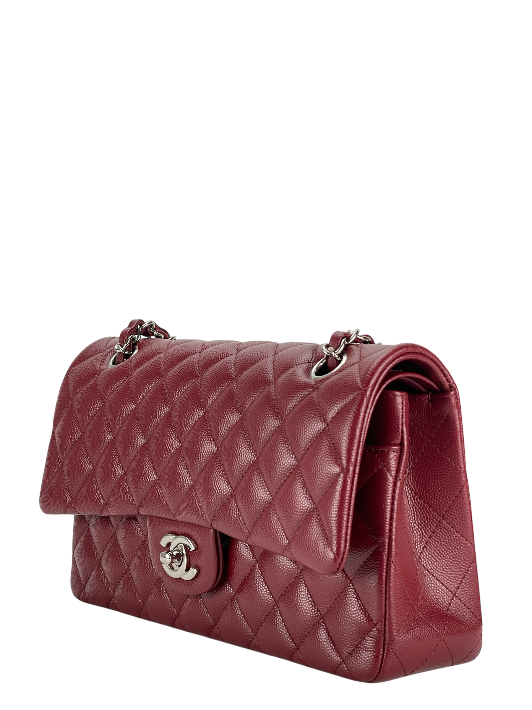 CHANEL - Medium Classic Double Flap Bag Red Caviar Sliver Hardware (CF25)