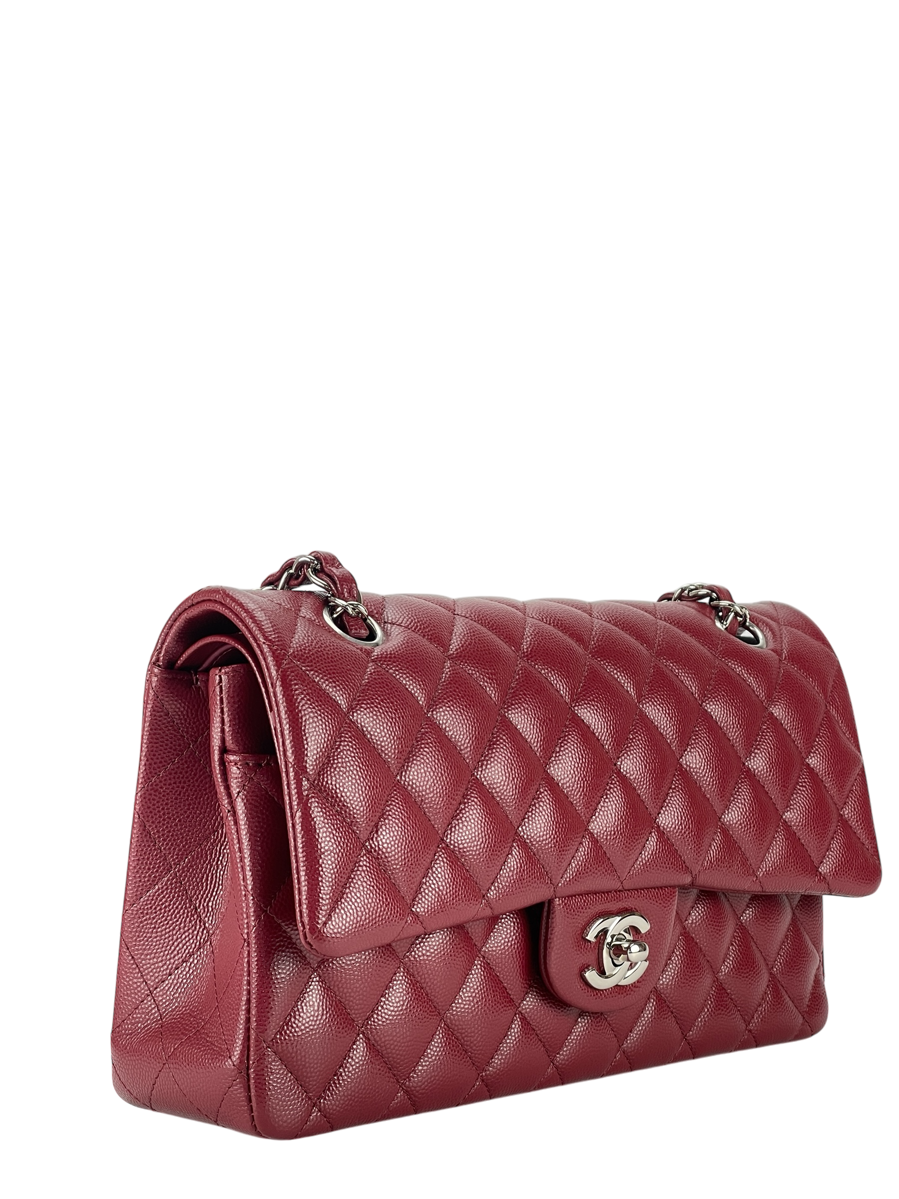CHANEL - Medium Classic Double Flap Bag Red Caviar Sliver Hardware (CF25)