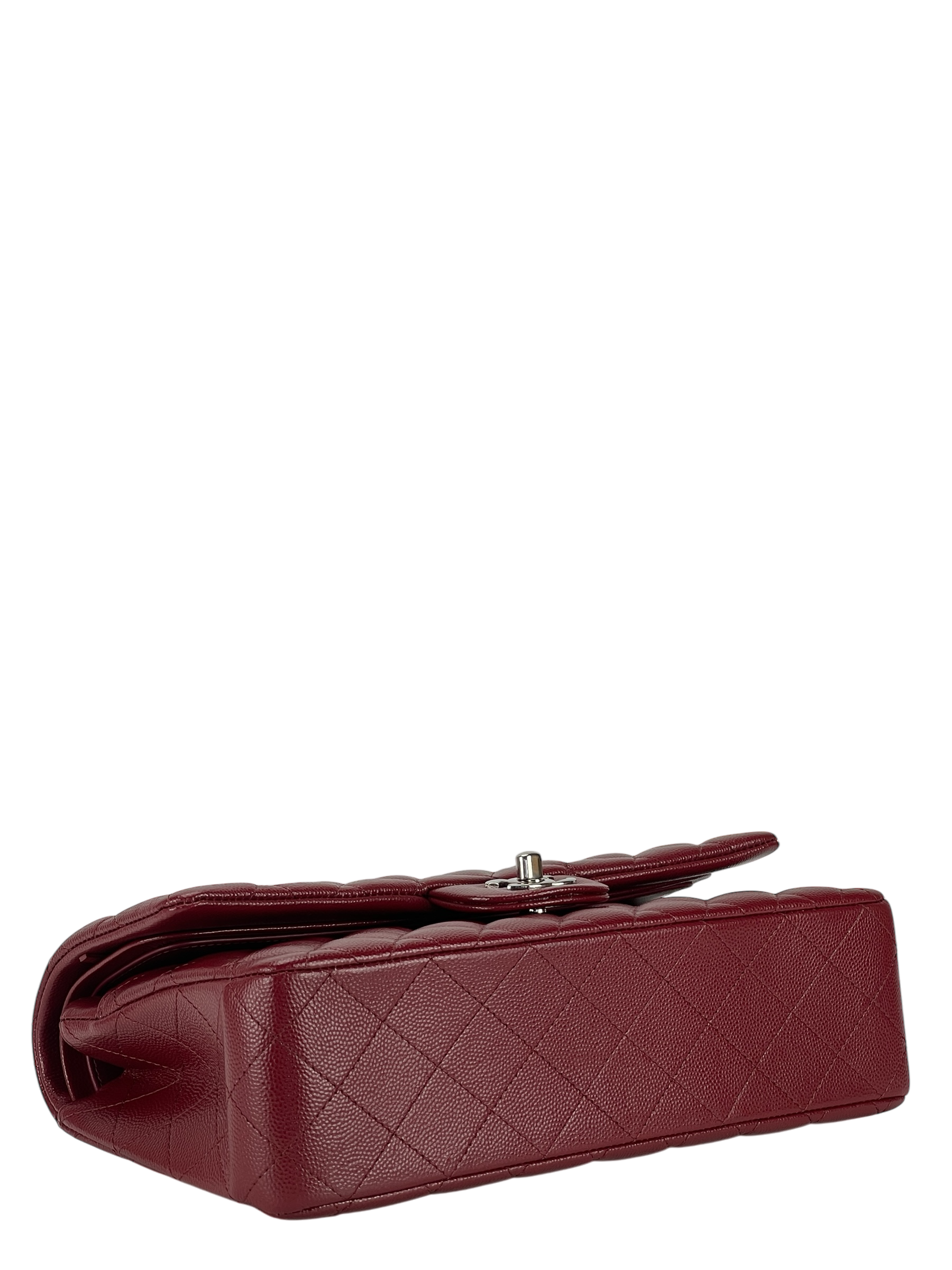 CHANEL - Medium Classic Double Flap Bag Red Caviar Sliver Hardware (CF25)