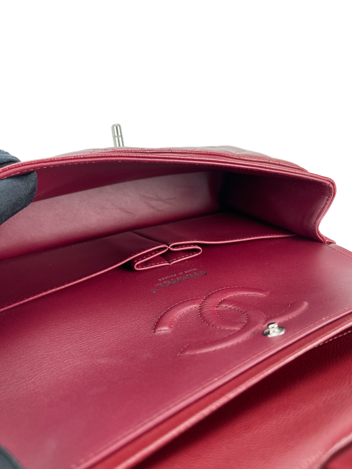 CHANEL - Medium Classic Double Flap Bag Red Caviar Sliver Hardware (CF25)