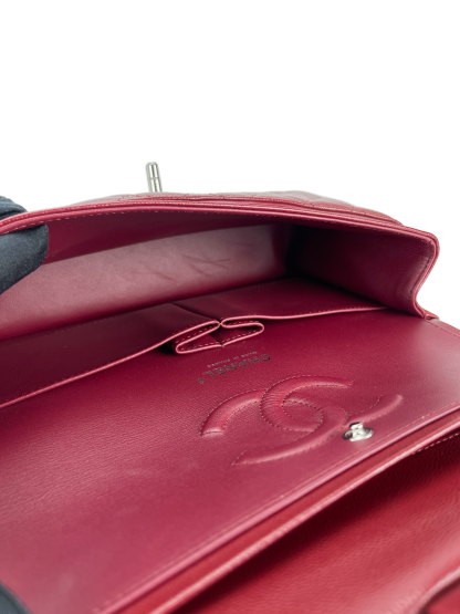 CHANEL - Medium Classic Double Flap Bag Red Caviar Sliver Hardware (CF25)