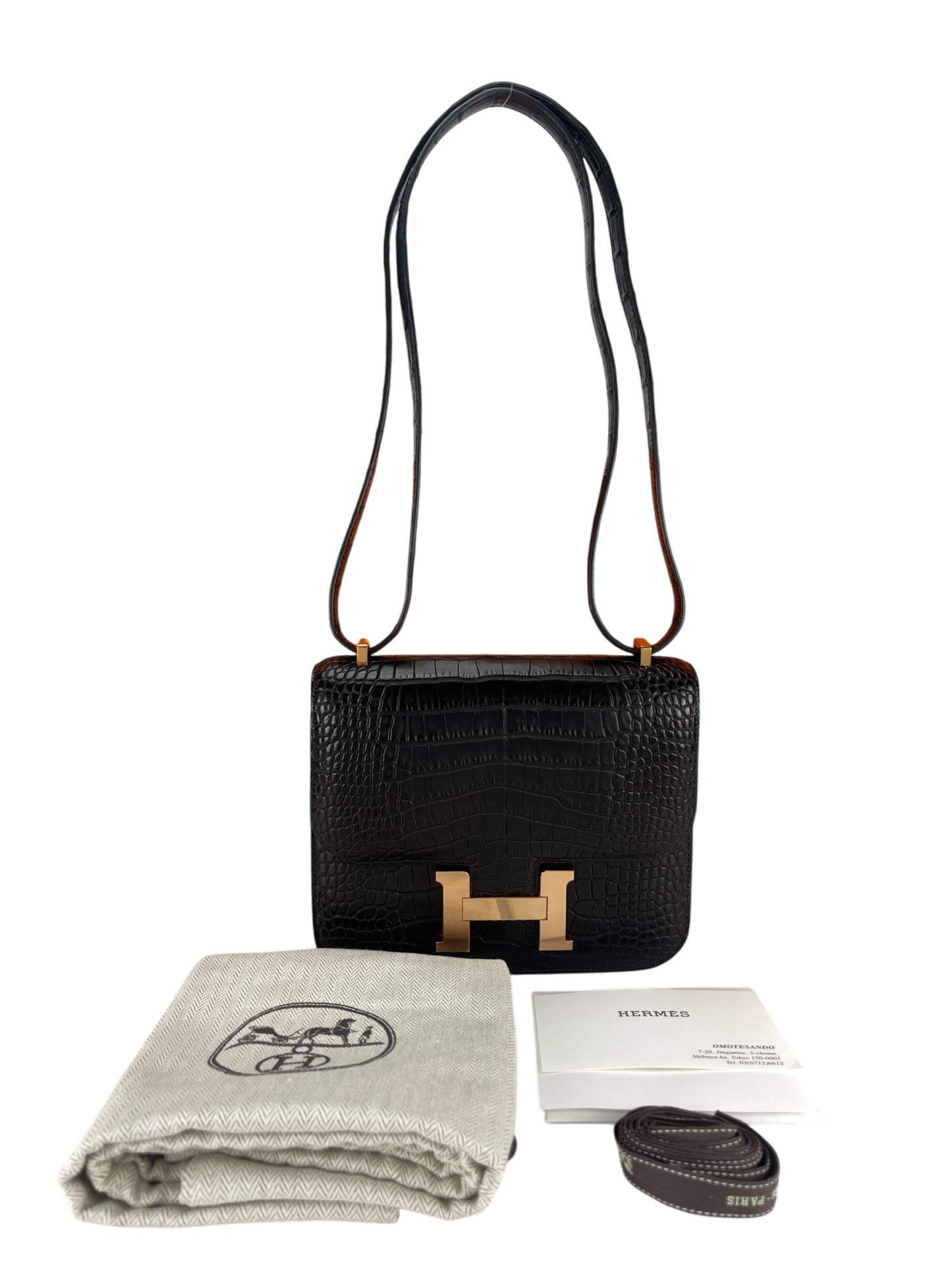 HERMES - Constance 19 Black Crocodile Permabrass Gold Hardware