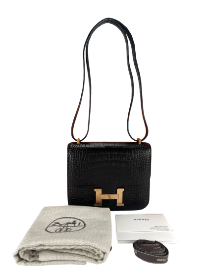 HERMES - Constance 19 Black Crocodile Permabrass Gold Hardware