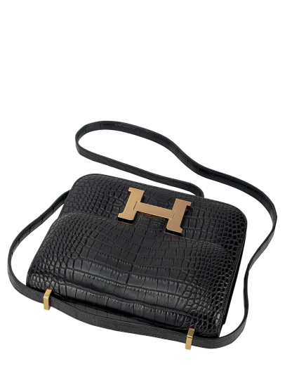 HERMES - Constance 19 Black Crocodile Permabrass Gold Hardware