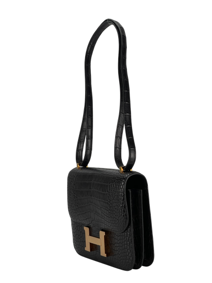 HERMES - Constance 19 Black Crocodile Permabrass Gold Hardware