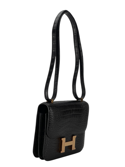 HERMES - Constance 19 Black Crocodile Permabrass Gold Hardware