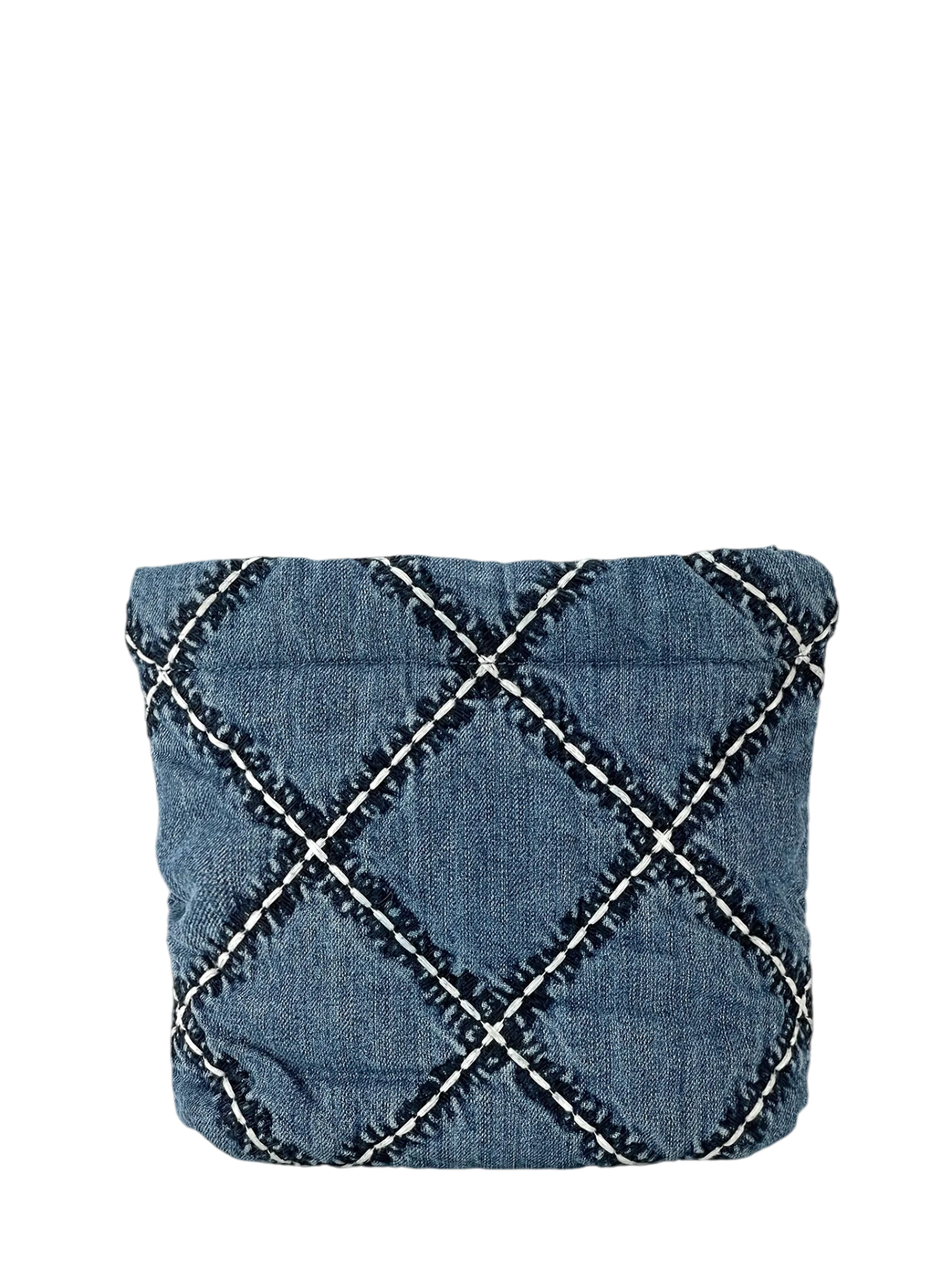 CHANEL - 22 Mini Bag Blue Stitched Denim Silver Hardware