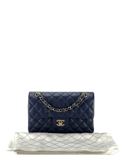 CHANEL - Small Classic Double Flap Bag Navy Caviar Gold Hardware (CF23)