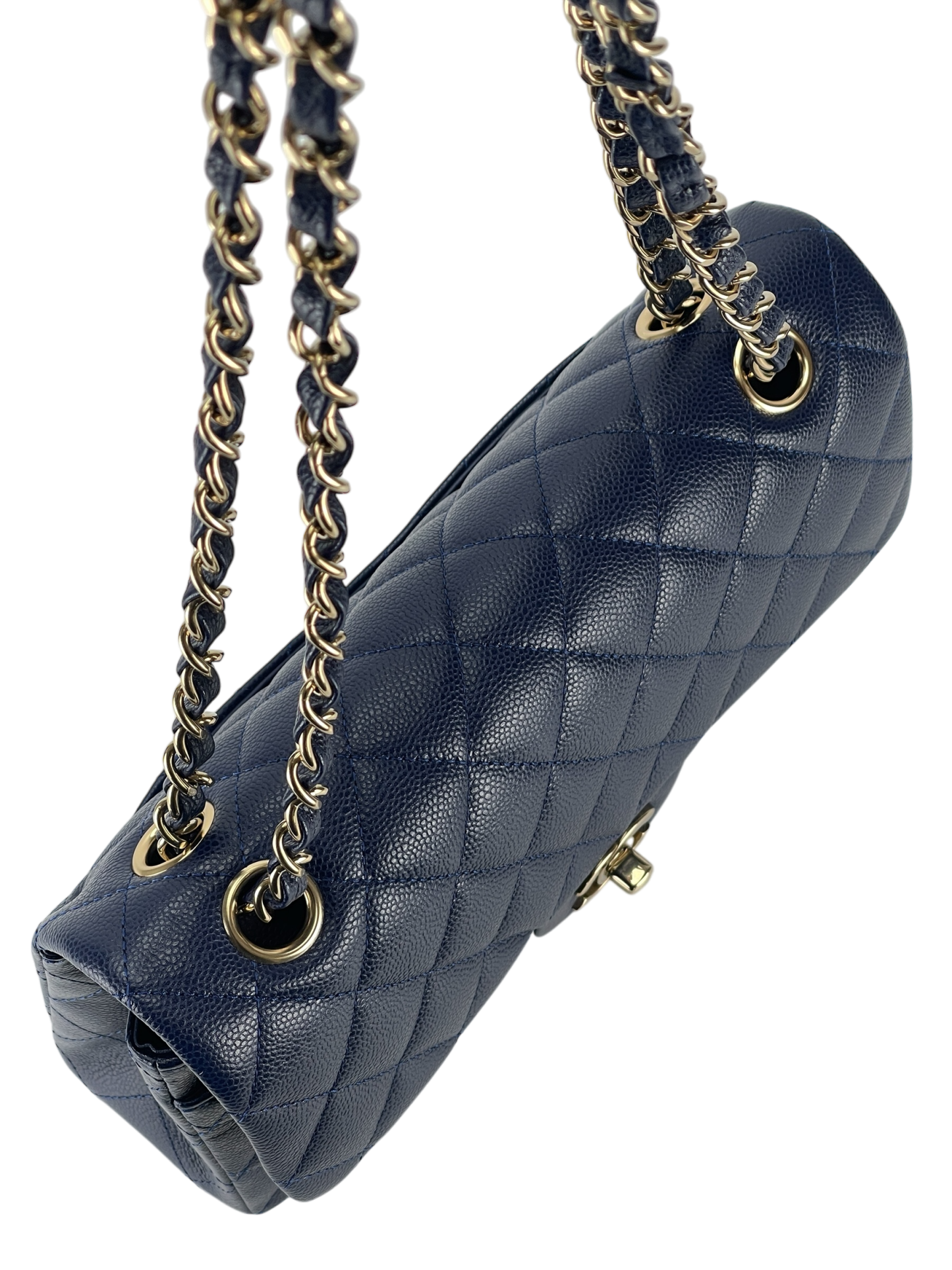CHANEL - Small Classic Double Flap Bag Navy Caviar Gold Hardware (CF23)