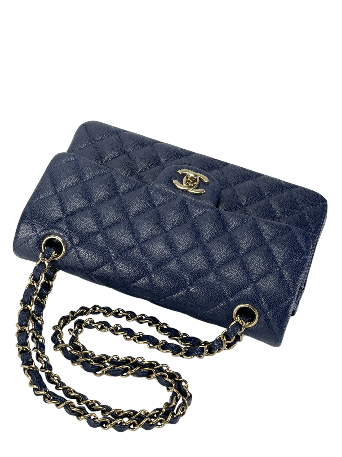CHANEL - Small Classic Double Flap Bag Navy Caviar Gold Hardware (CF23)