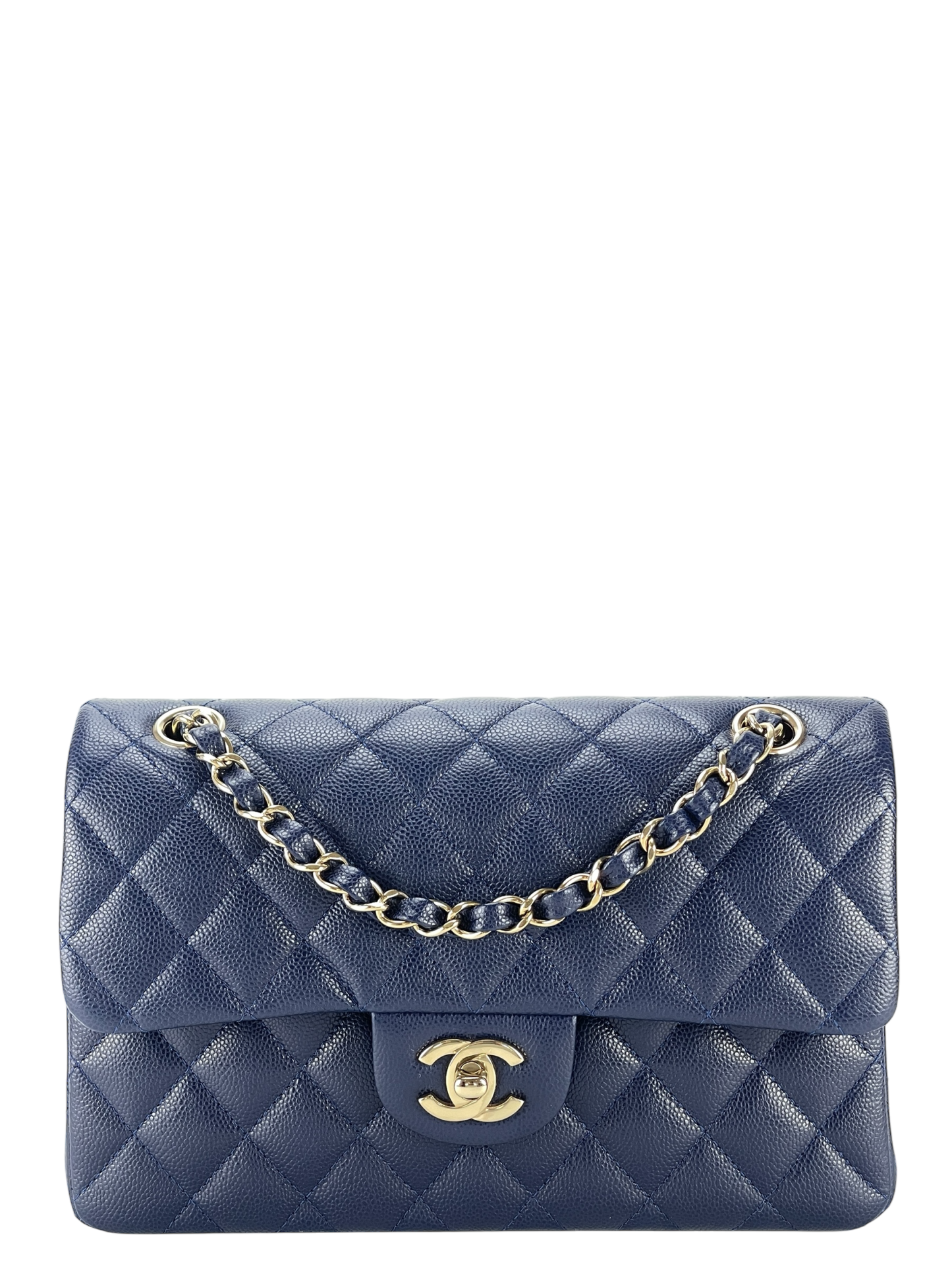 CHANEL - Small Classic Double Flap Bag Navy Caviar Gold Hardware (CF23)