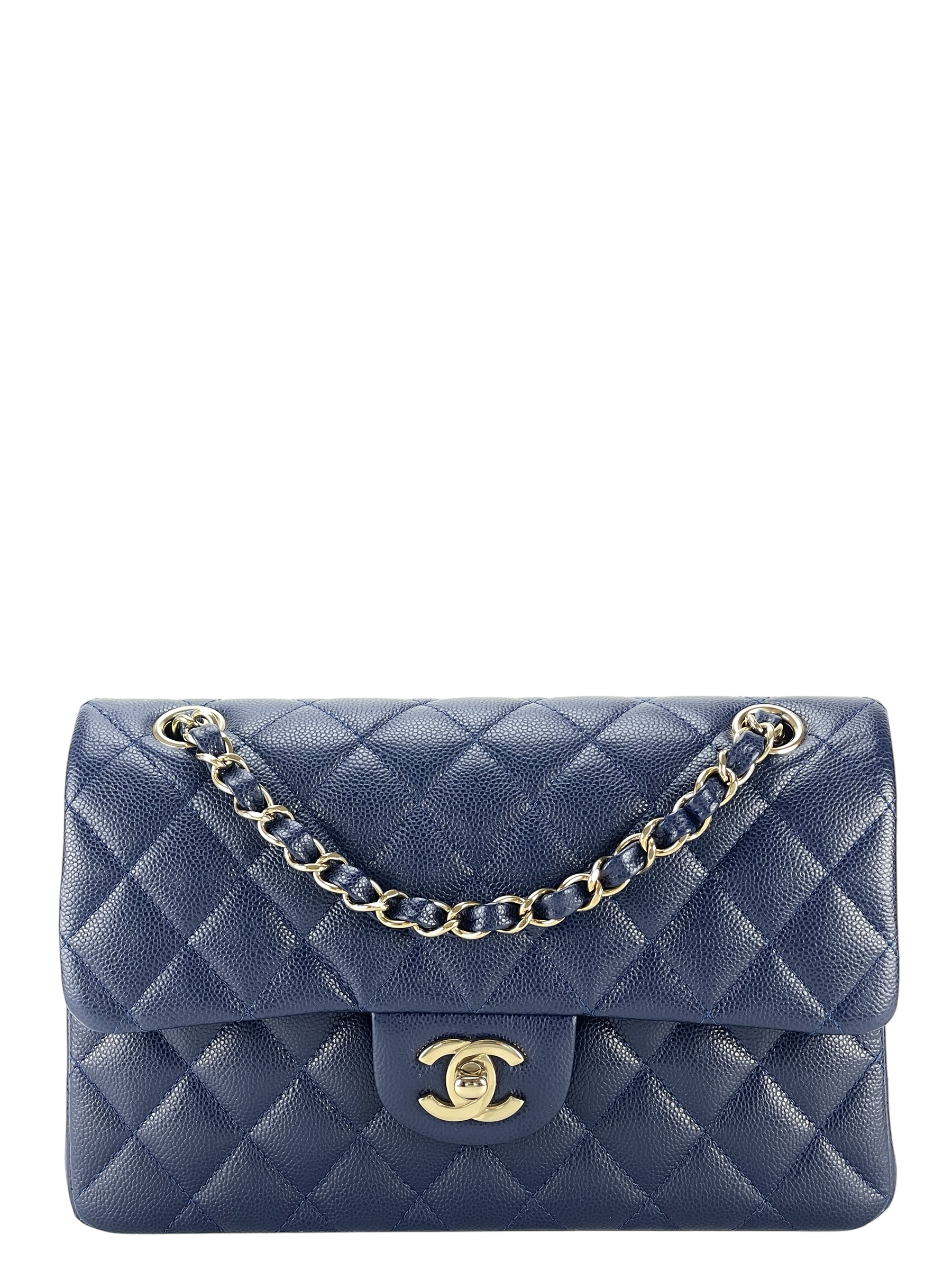 CHANEL - Small Classic Double Flap Bag Navy Caviar Gold Hardware (CF23)