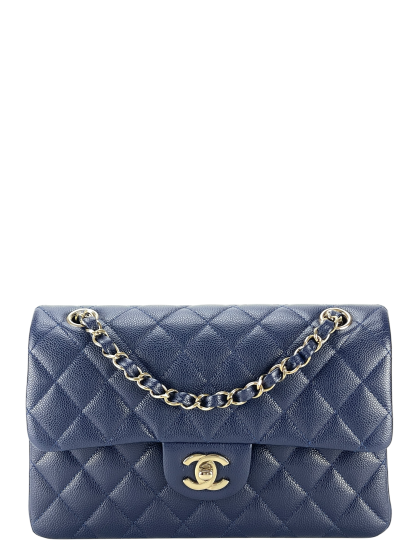CHANEL - Small Classic Double Flap Bag Navy Caviar Gold Hardware (CF23)