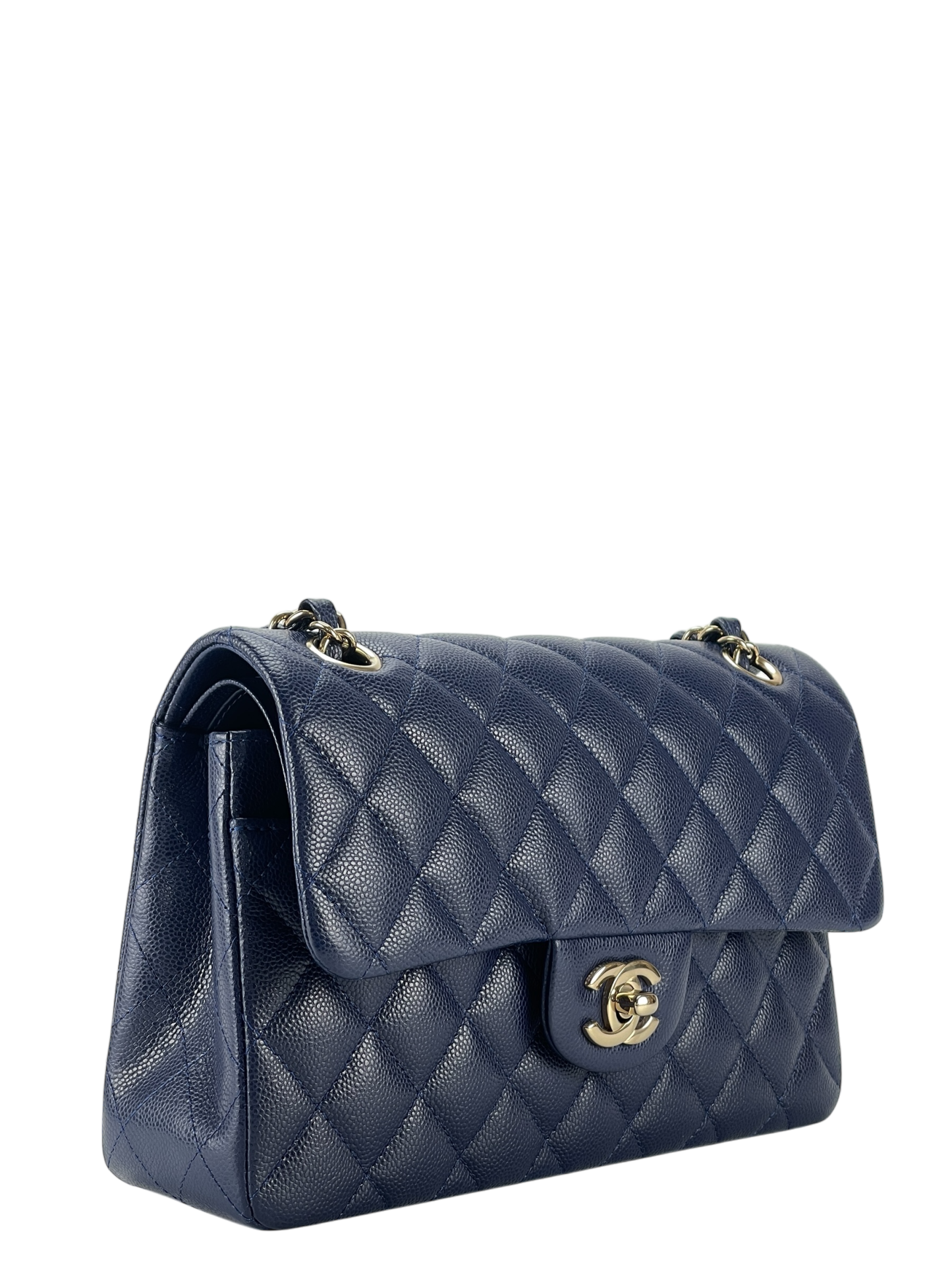 CHANEL - Small Classic Double Flap Bag Navy Caviar Gold Hardware (CF23)