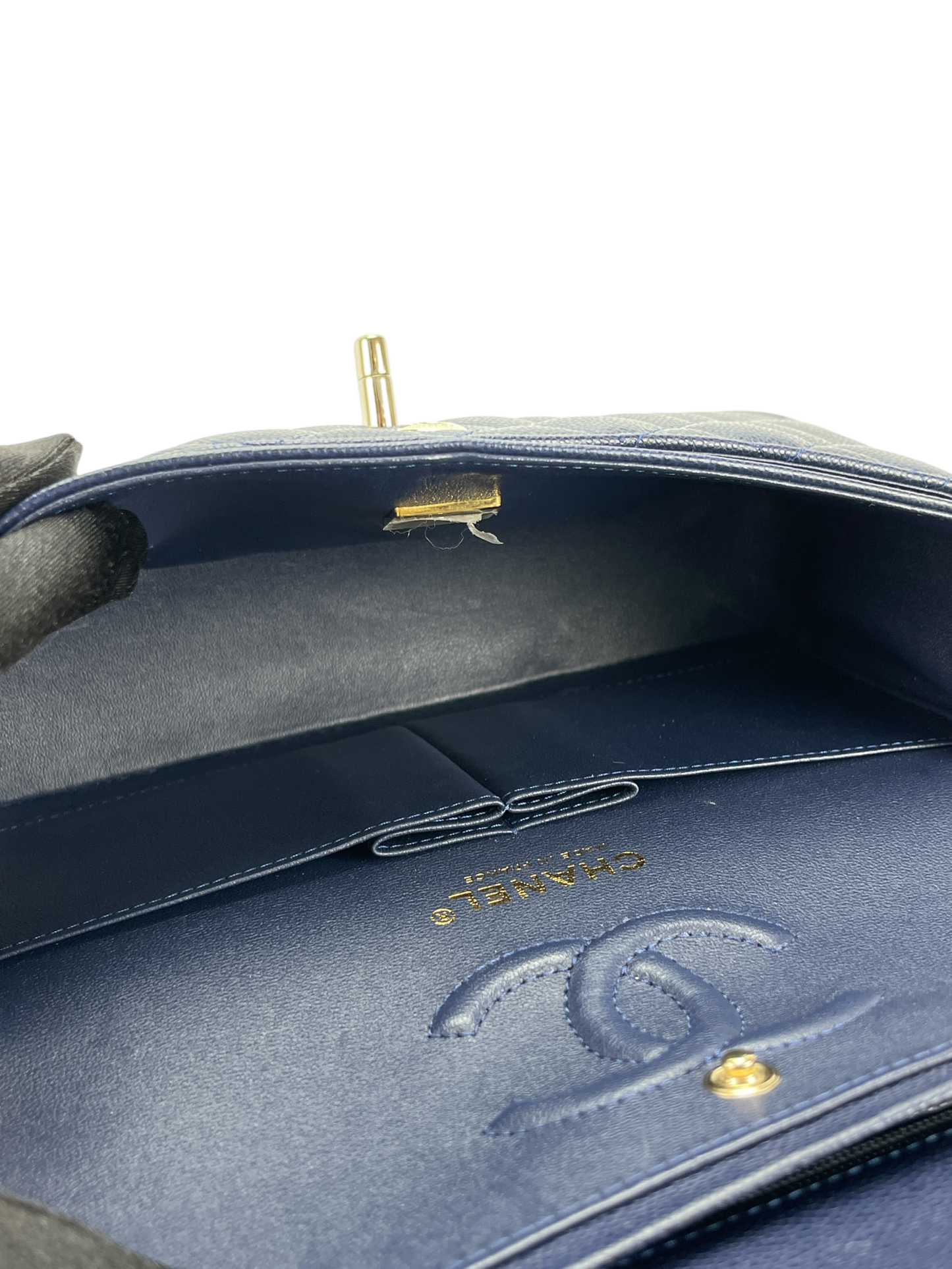 CHANEL - Small Classic Double Flap Bag Navy Caviar Gold Hardware (CF23)