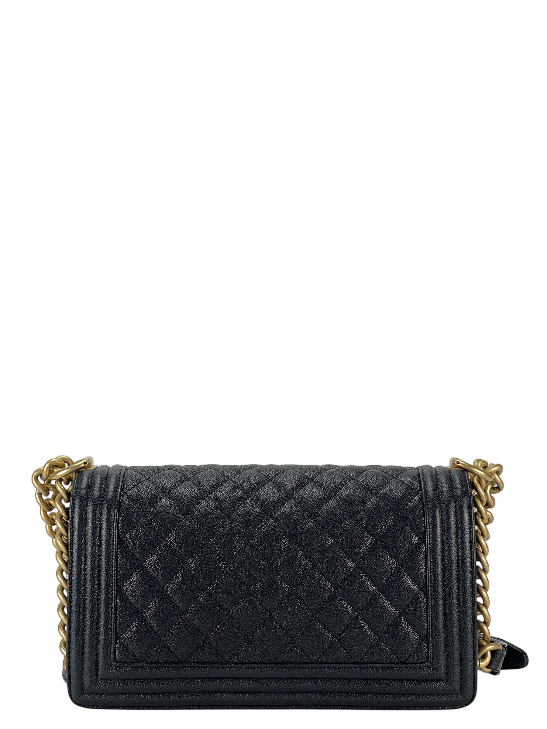 CHANEL - Navy Caviar Quilted Medium Boy Flap Black Gold Hardware