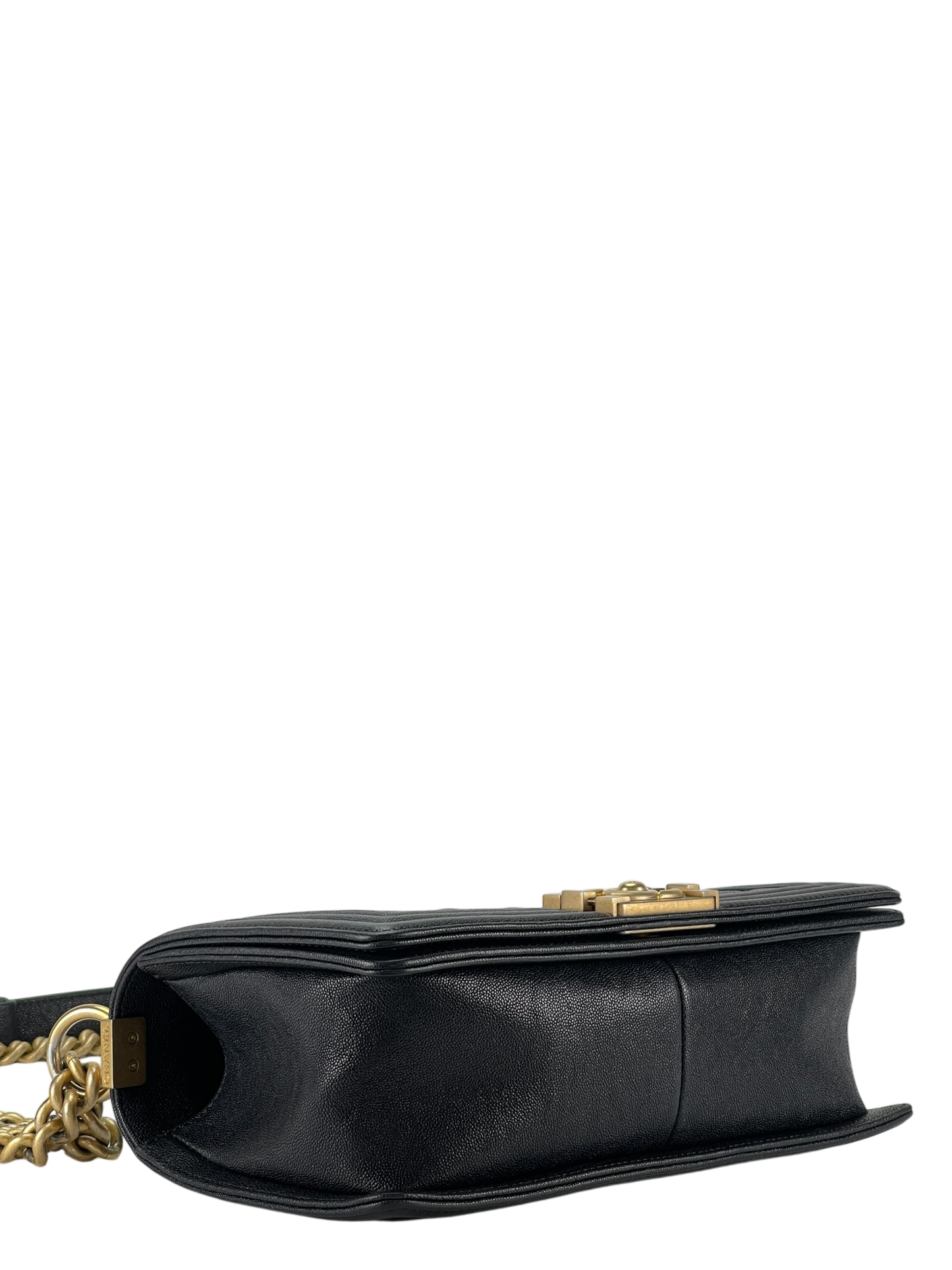CHANEL - Navy Caviar Quilted Medium Boy Flap Black Gold Hardware