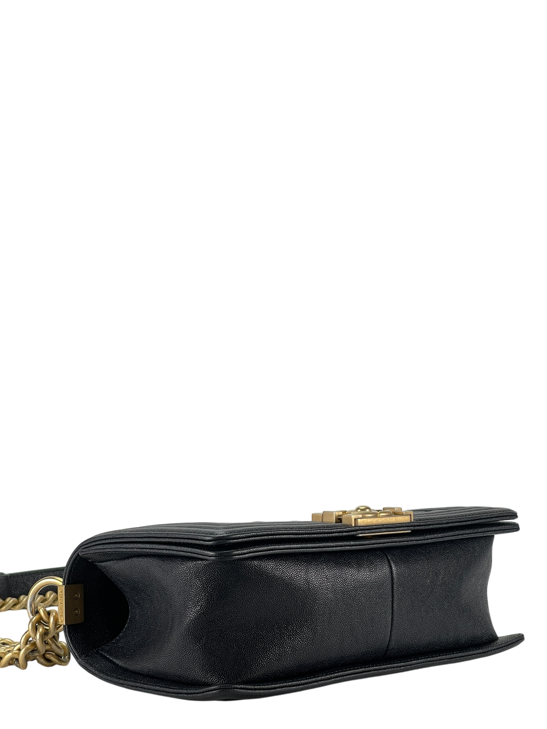 CHANEL - Navy Caviar Quilted Medium Boy Flap Black Gold Hardware