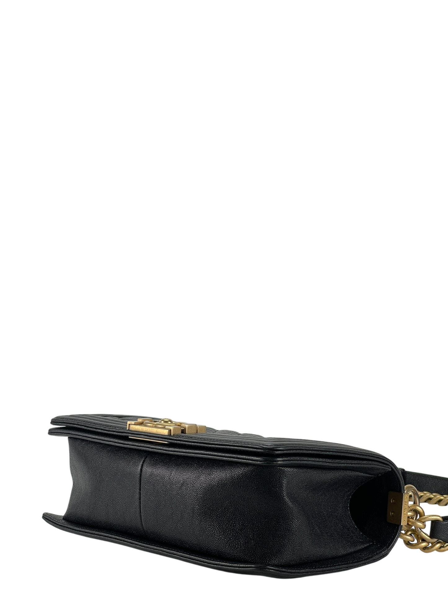 CHANEL - Navy Caviar Quilted Medium Boy Flap Black Gold Hardware