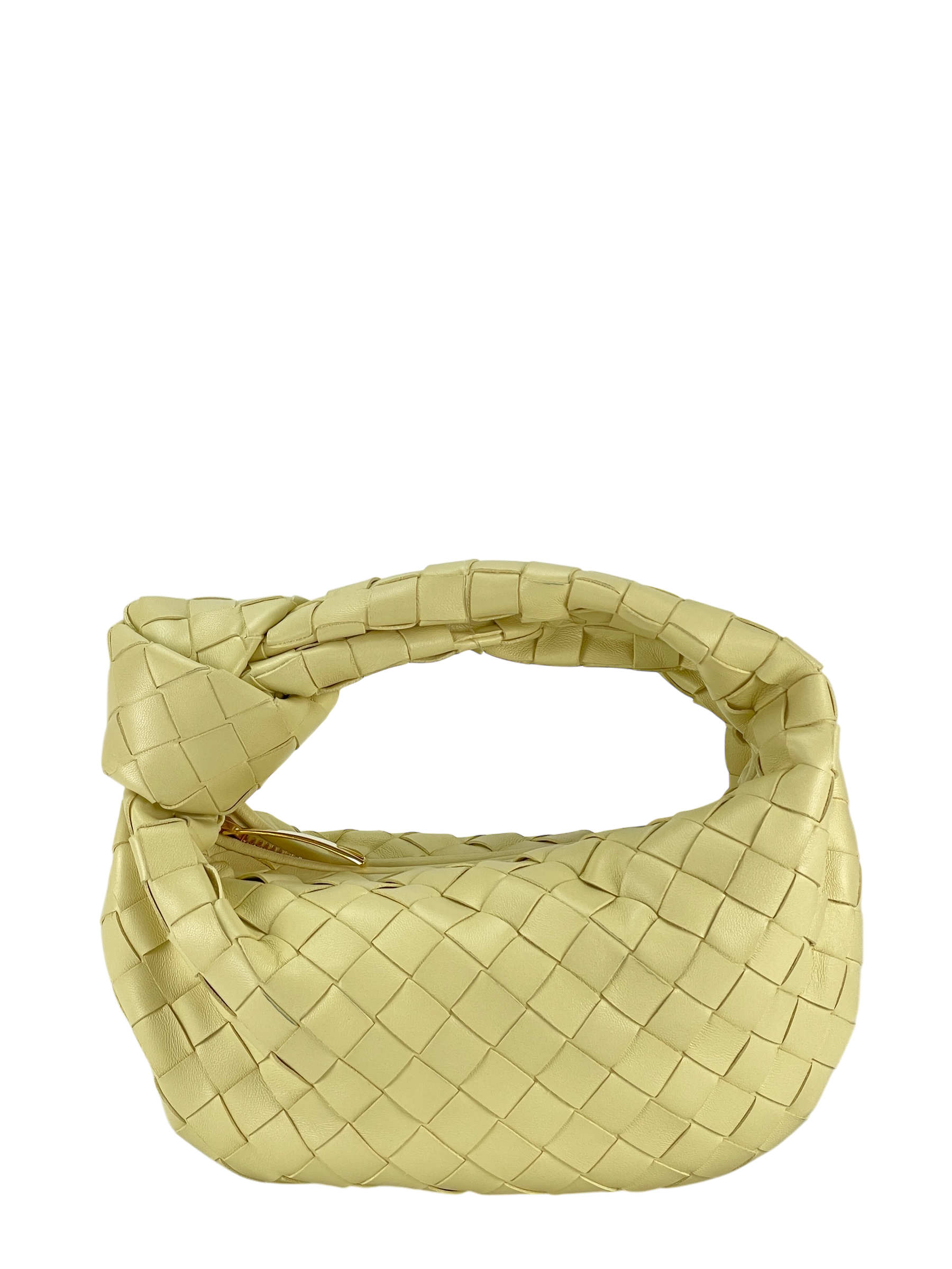 BOTTEGA VENETA - Light Yellow Lambskin Nappa Intrecciato Mini Jodie Handbag 