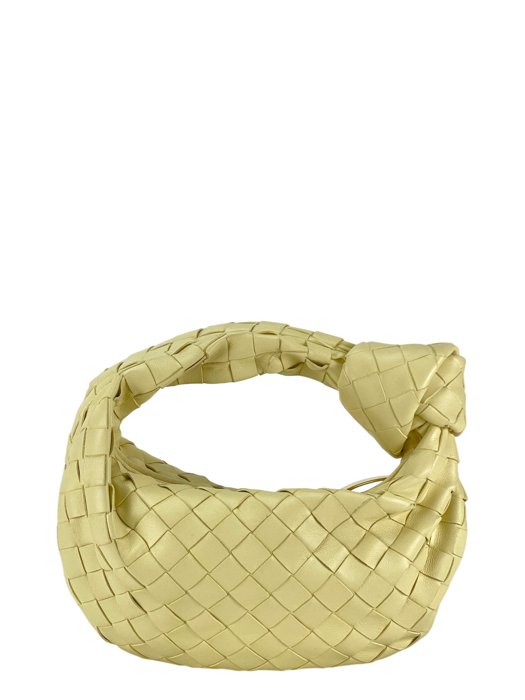 BOTTEGA VENETA - Light Yellow Lambskin Nappa Intrecciato Mini Jodie Handbag 