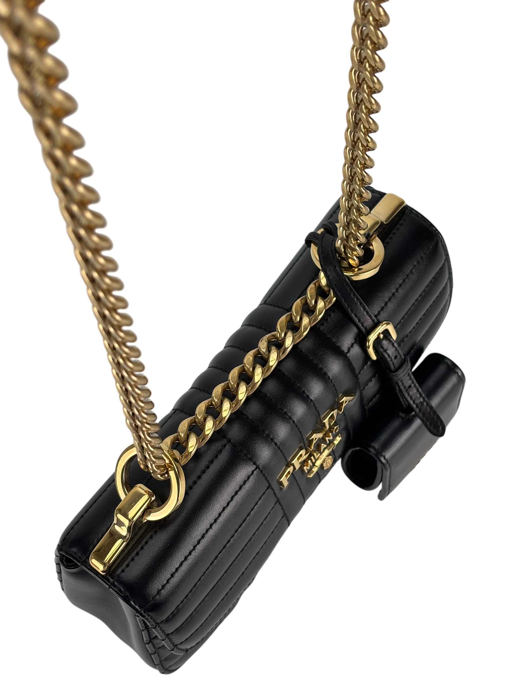PRADA - Black Calfskin Soft Diagramme Camera Bag