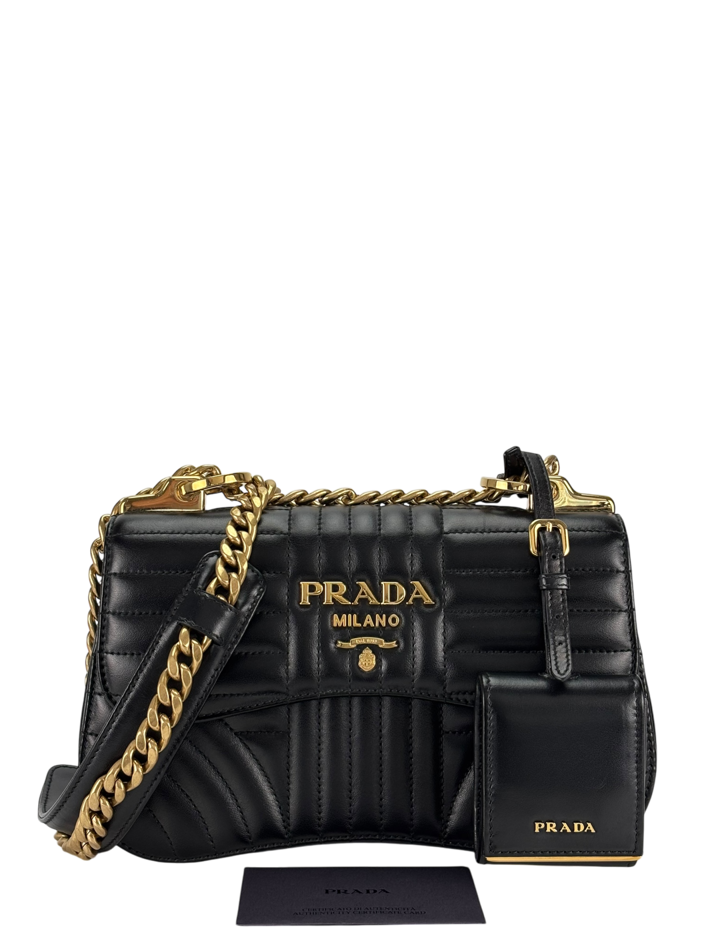 PRADA - Black Calfskin Soft Diagramme Camera Bag