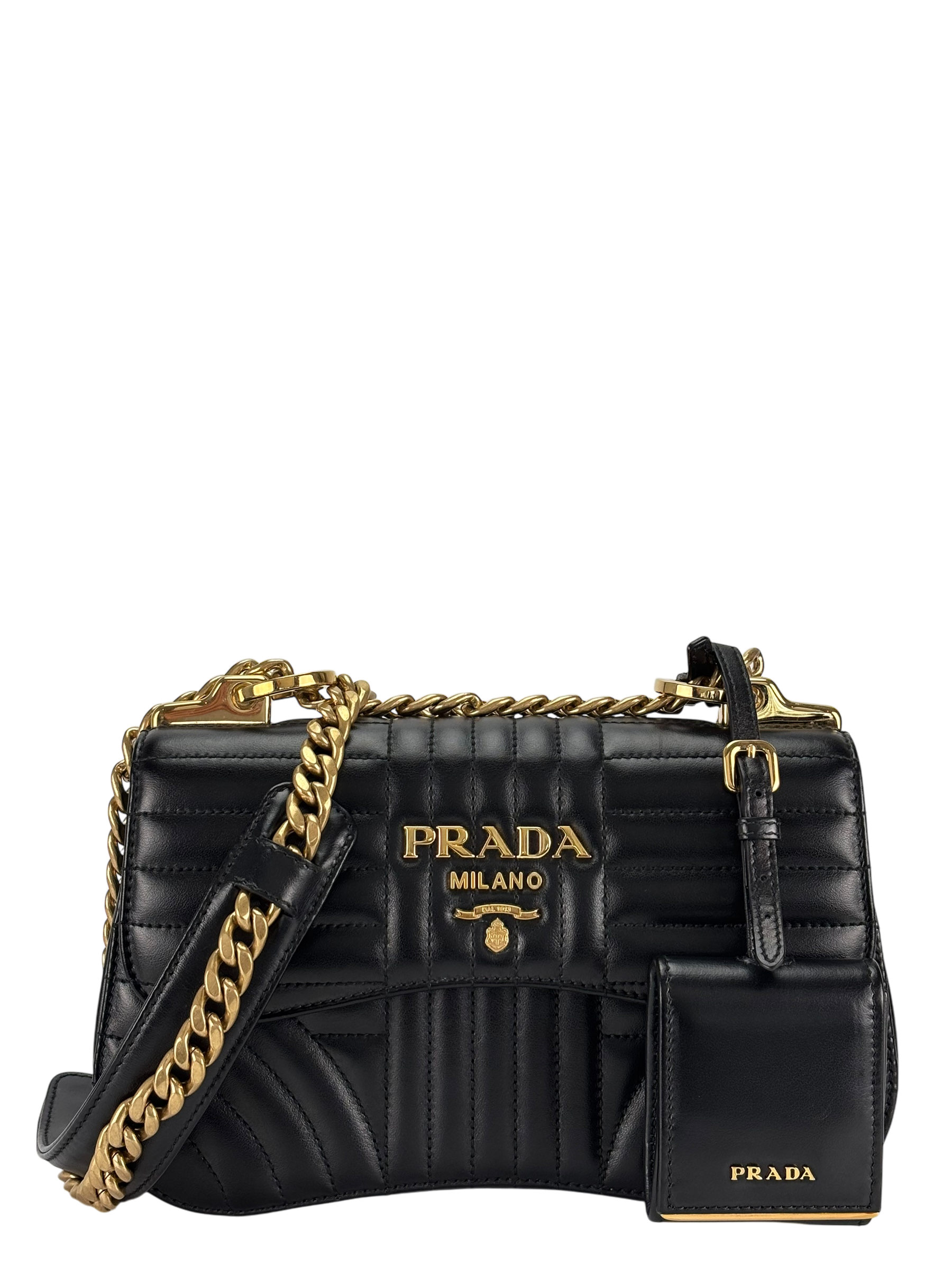 PRADA - Black Calfskin Soft Diagramme Camera Bag
