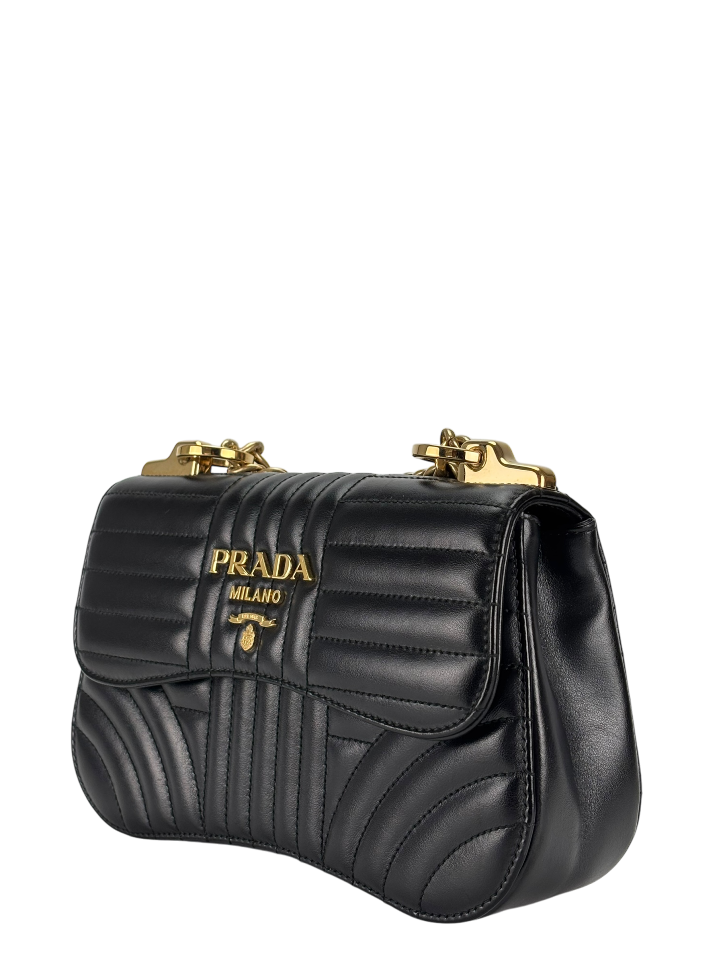 PRADA - Black Calfskin Soft Diagramme Camera Bag