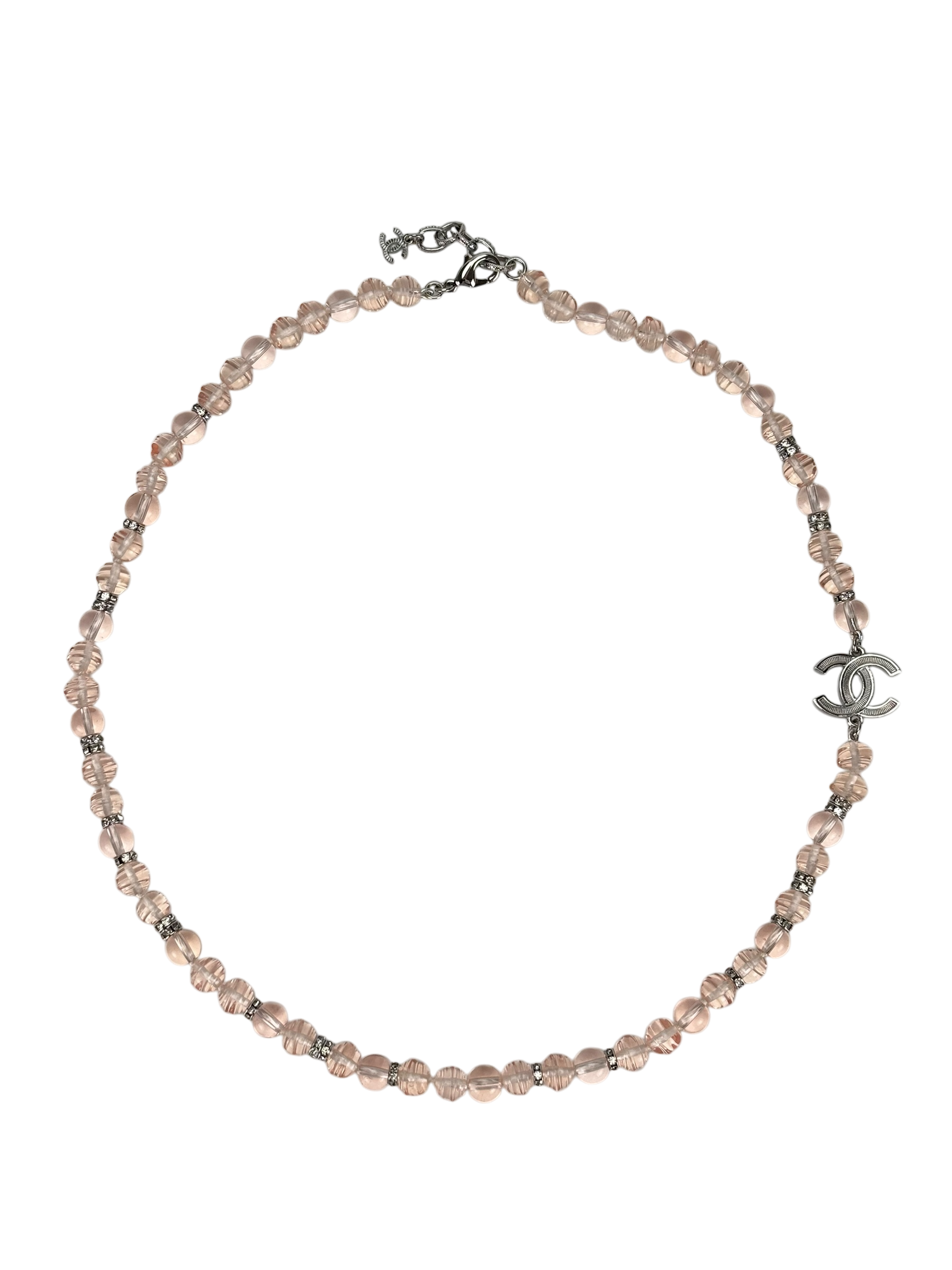 CHANEL - 23S Pink Beaded Rhinestone CC Necklace 