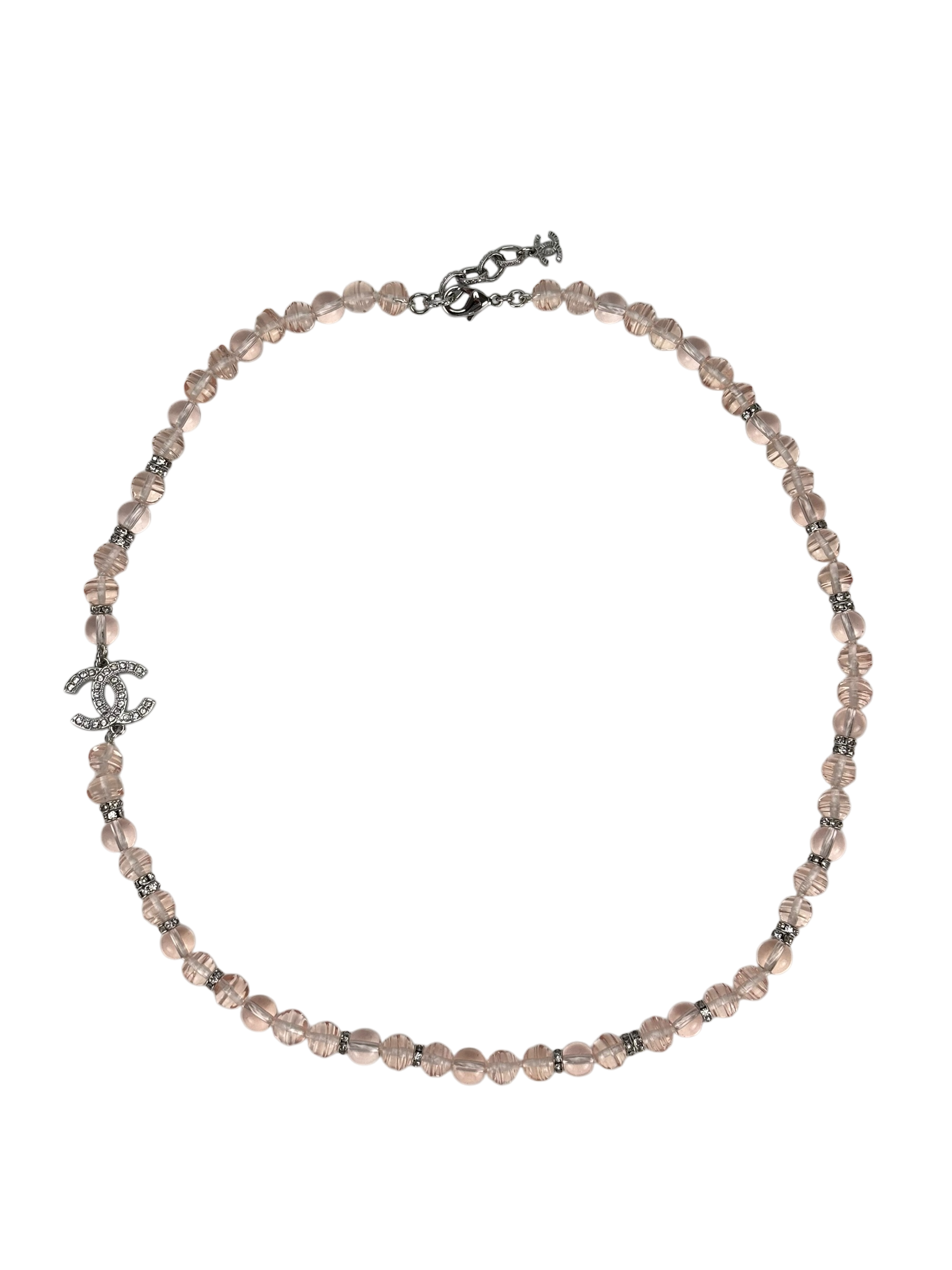 CHANEL - 23S Pink Beaded Rhinestone CC Necklace 
