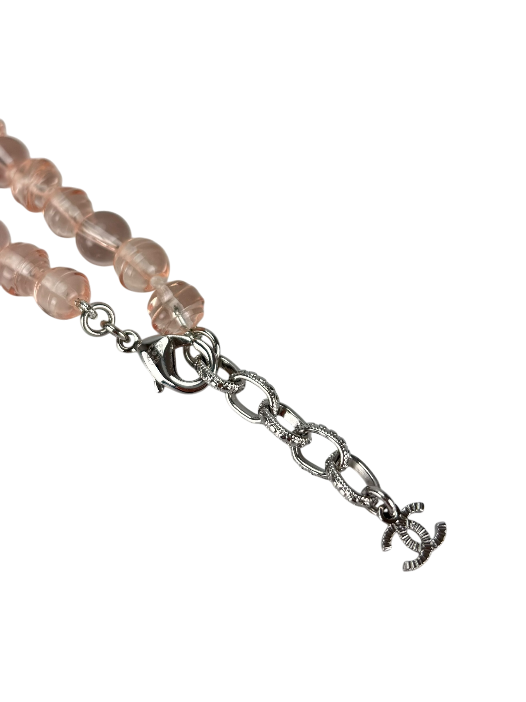 CHANEL - 23S Pink Beaded Rhinestone CC Necklace 