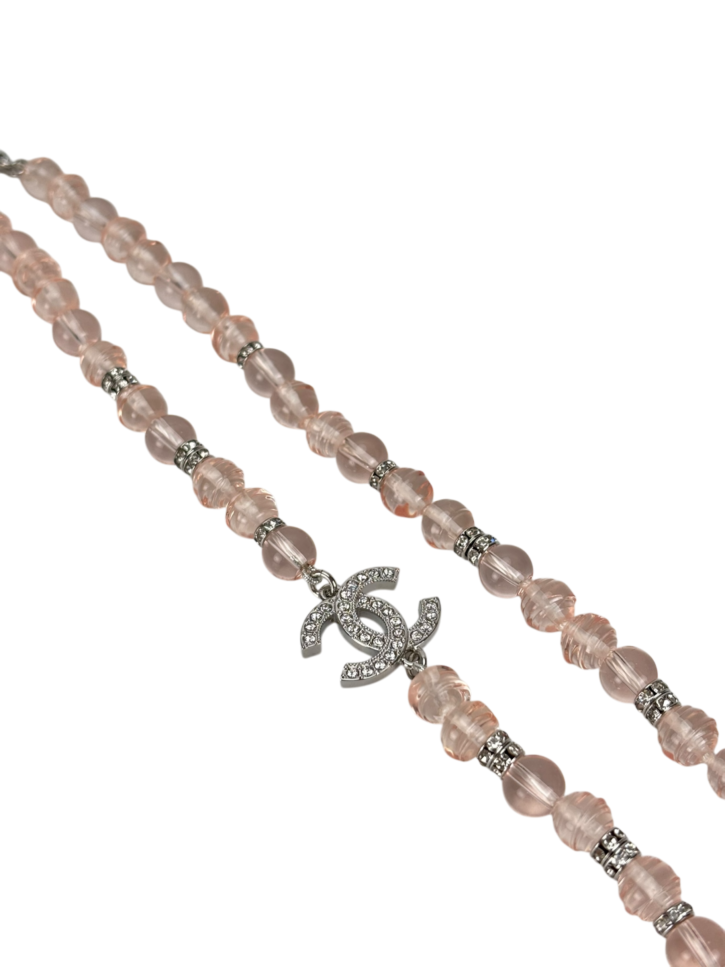 CHANEL - 23S Pink Beaded Rhinestone CC Necklace 