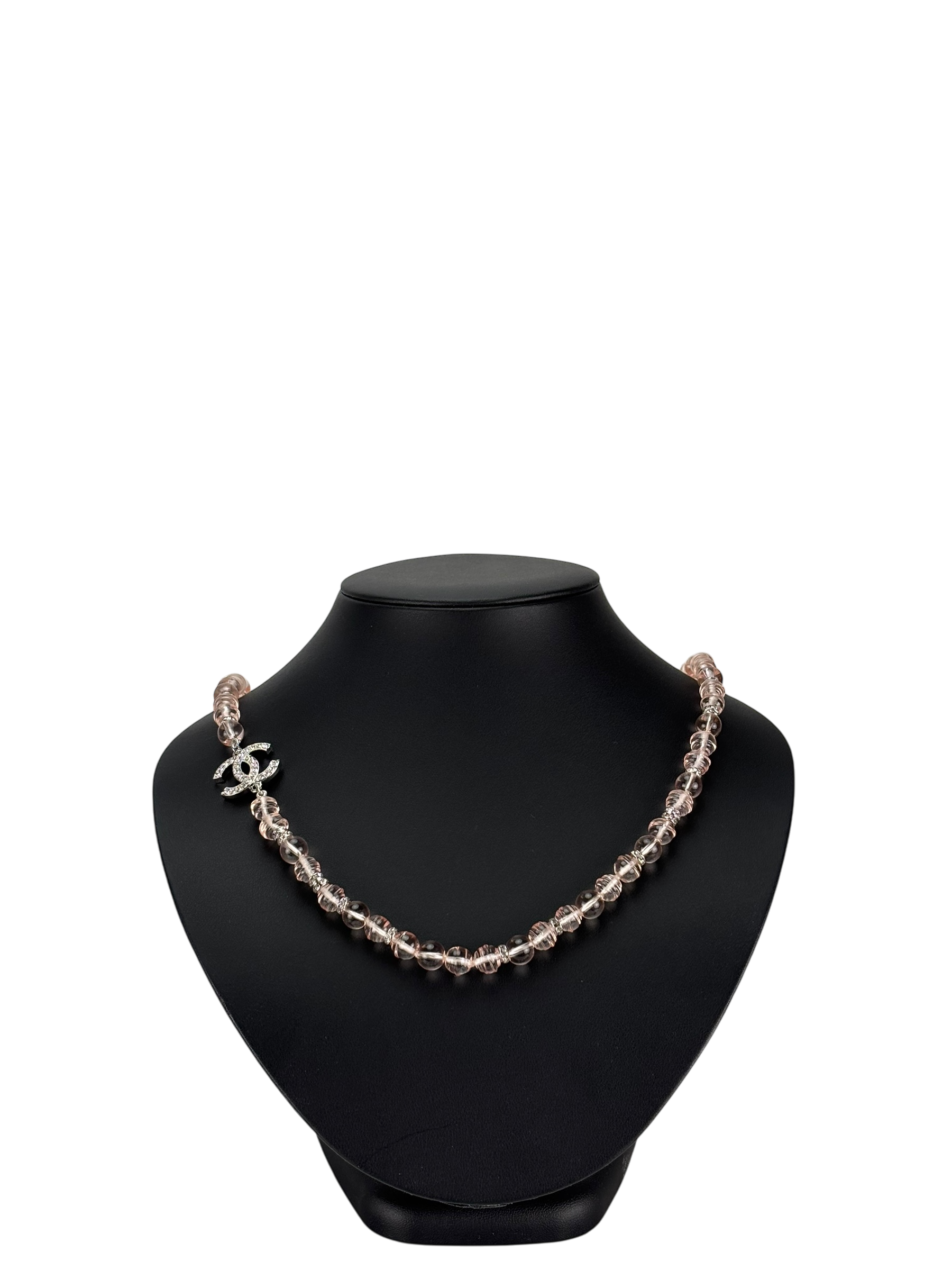 CHANEL - 23S Pink Beaded Rhinestone CC Necklace 