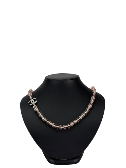 CHANEL - 23S Pink Beaded Rhinestone CC Necklace 
