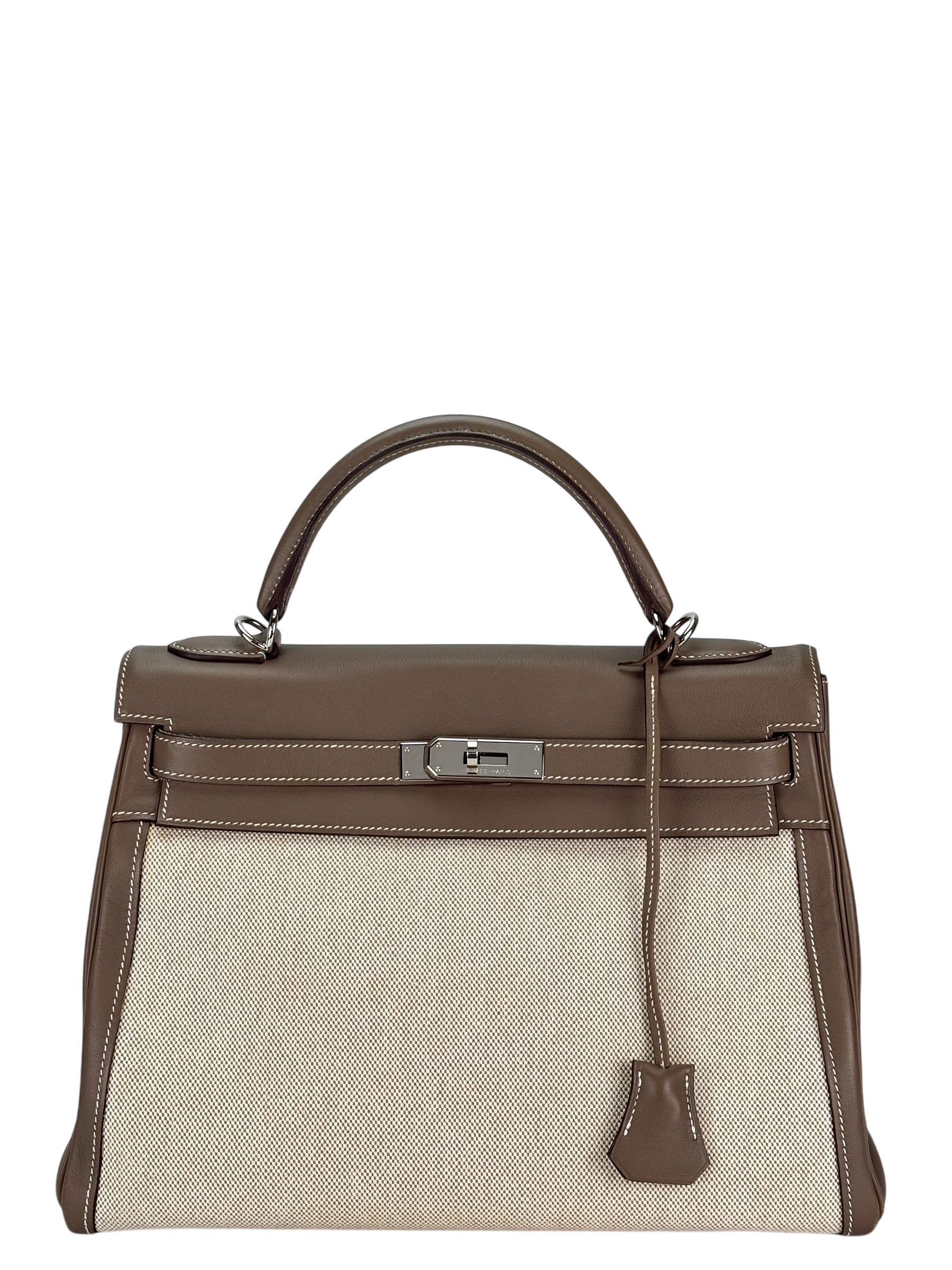 HERMES - Kelly 32 Etoupe Swift Palladium Hardware 