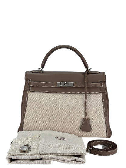HERMES - Kelly 32 Etoupe Swift Palladium Hardware 