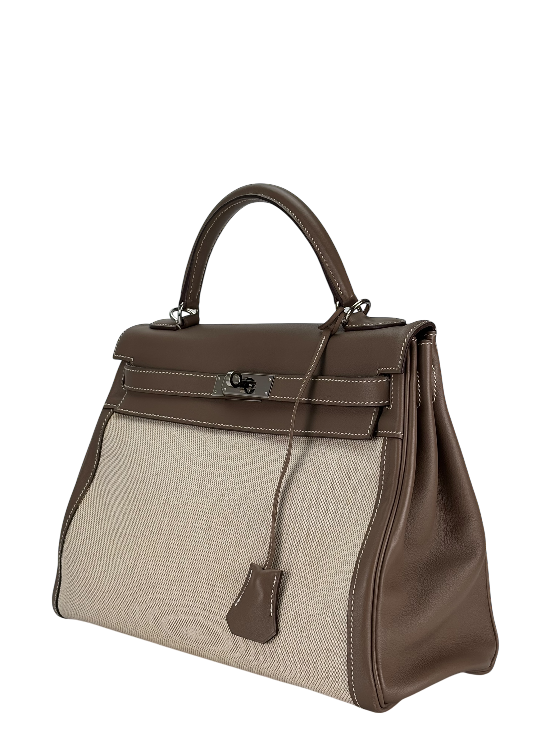 HERMES - Kelly 32 Etoupe Swift Palladium Hardware 