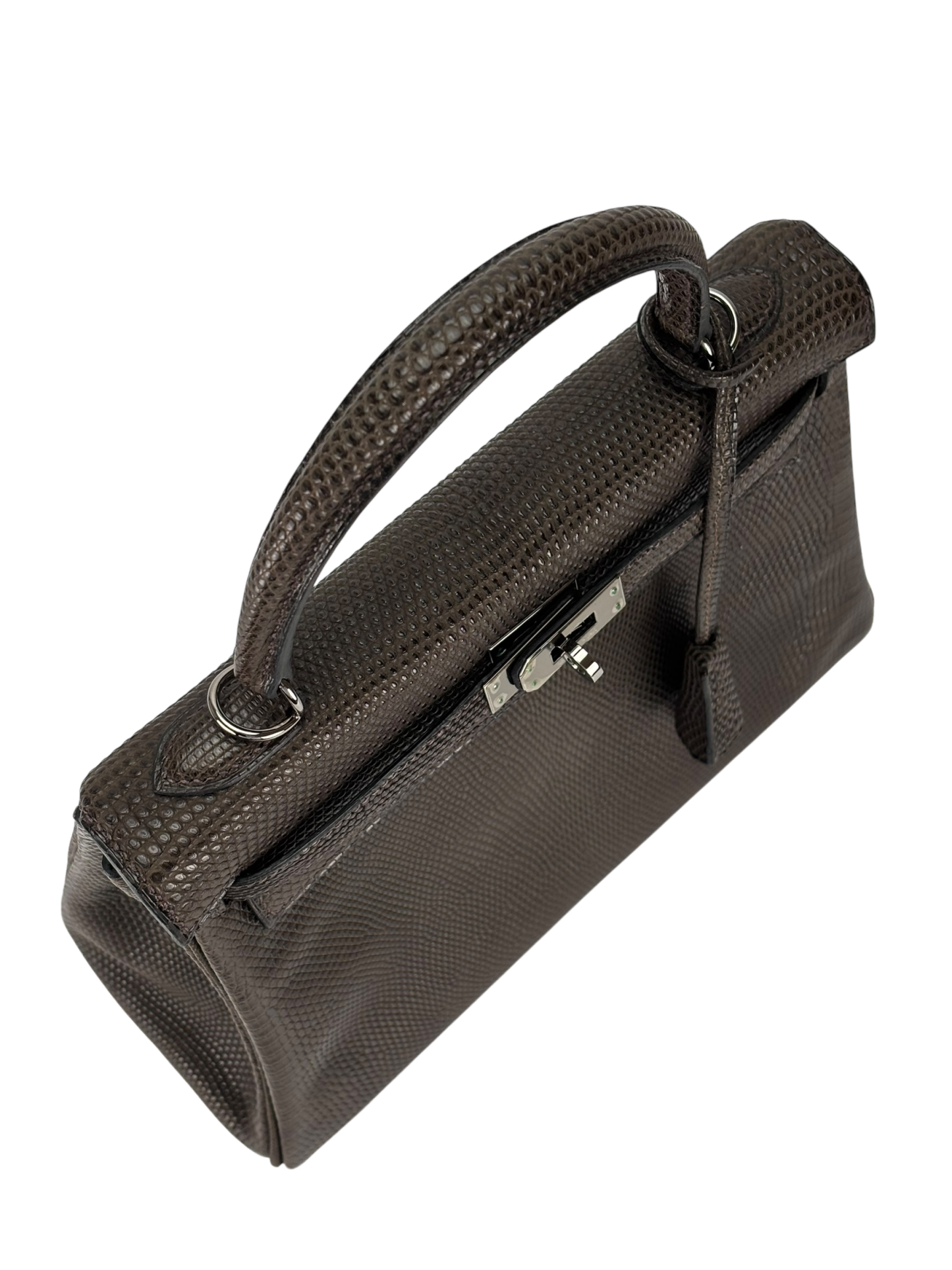 HERMES - Kelly 25 Ebenu Lizard Leather Ruthenium Hardware