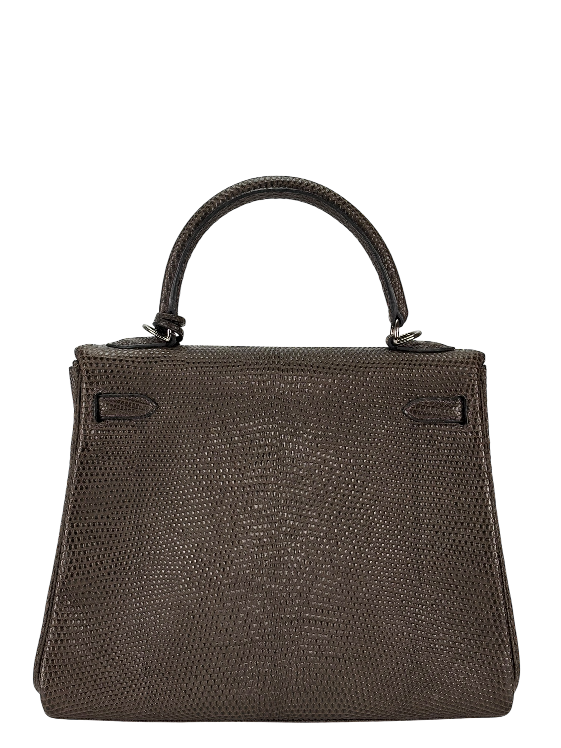 HERMES - Kelly 25 Ebenu Lizard Leather Ruthenium Hardware