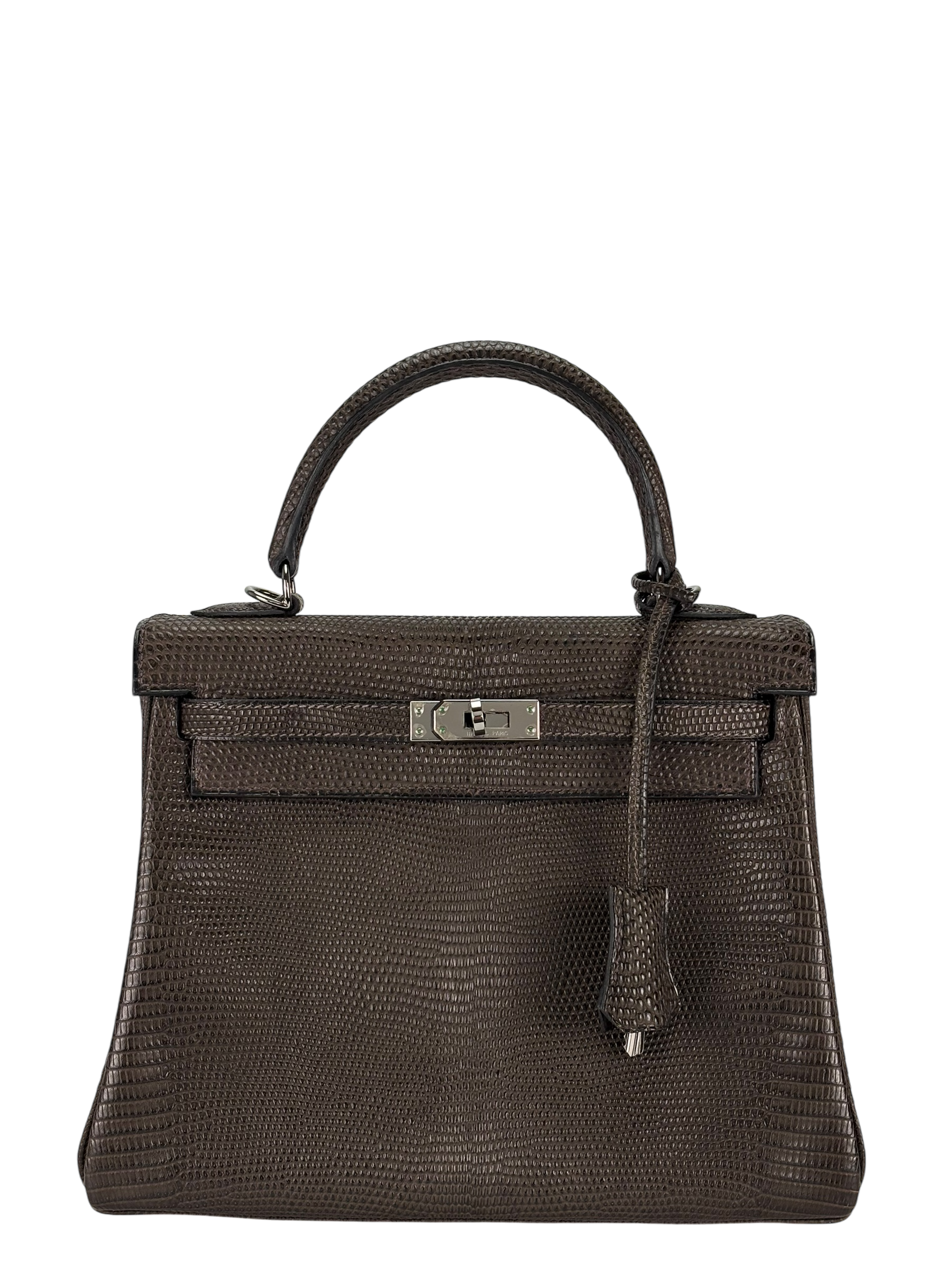 HERMES - Kelly 25 Ebenu Lizard Leather Ruthenium Hardware