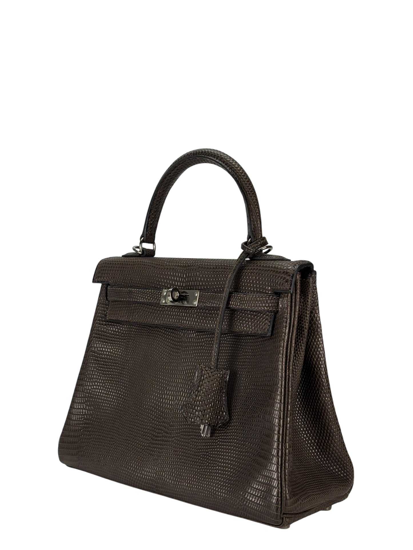 HERMES - Kelly 25 Ebenu Lizard Leather Ruthenium Hardware
