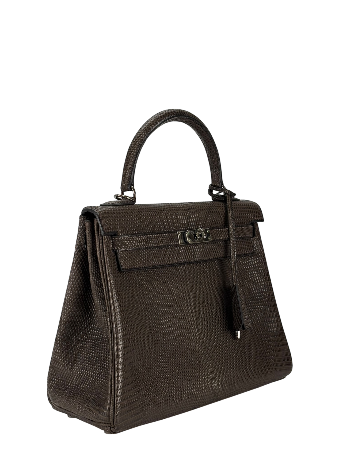 HERMES - Kelly 25 Ebenu Lizard Leather Ruthenium Hardware