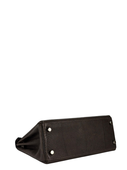 HERMES - Kelly 25 Ebenu Lizard Leather Ruthenium Hardware