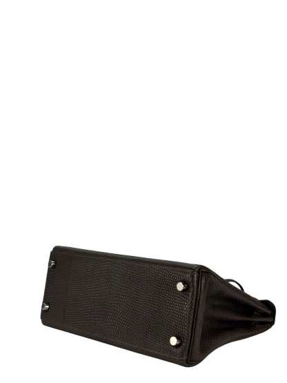 HERMES - Kelly 25 Ebenu Lizard Leather Ruthenium Hardware