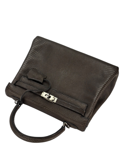 HERMES - Kelly 25 Ebenu Lizard Leather Ruthenium Hardware