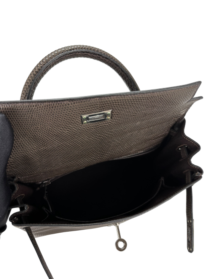 HERMES - Kelly 25 Ebenu Lizard Leather Ruthenium Hardware